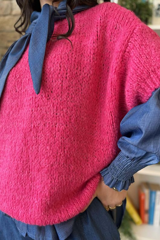 Big Softie Cap Sleeve Knit Top Hot Pink 